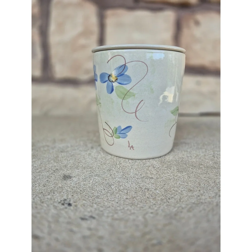 Annie's Garden 2 Pc Stoneware Dip‎ Chiller Server Blue Floral Signed LA